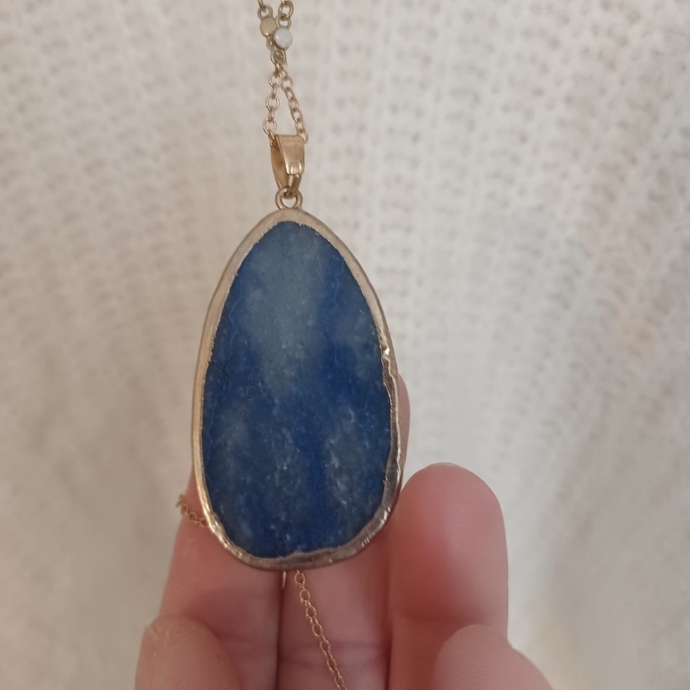 24 inch Chain Necklace Sliced Blue Agate